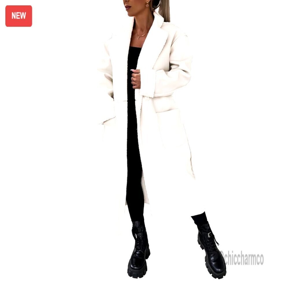 Faux Leather Moto Bomber Jacket Sherpa Lined Long Coat Belted Outerwear Punk